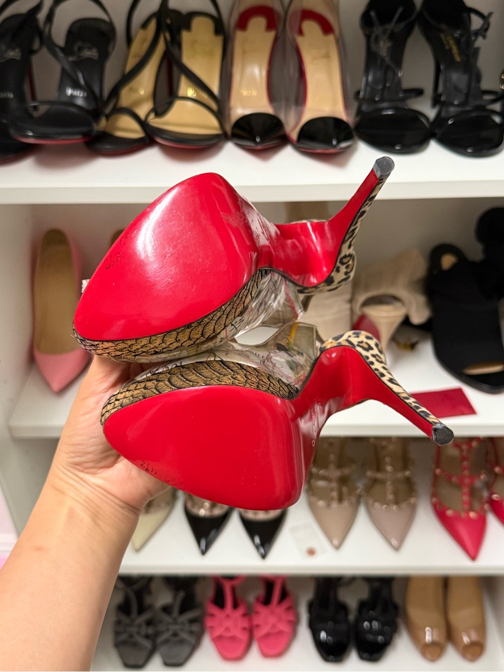 Christian Louboutin Leopard Print & Multicolor Peep-Toe Slingbacks - Picture 2 of 5